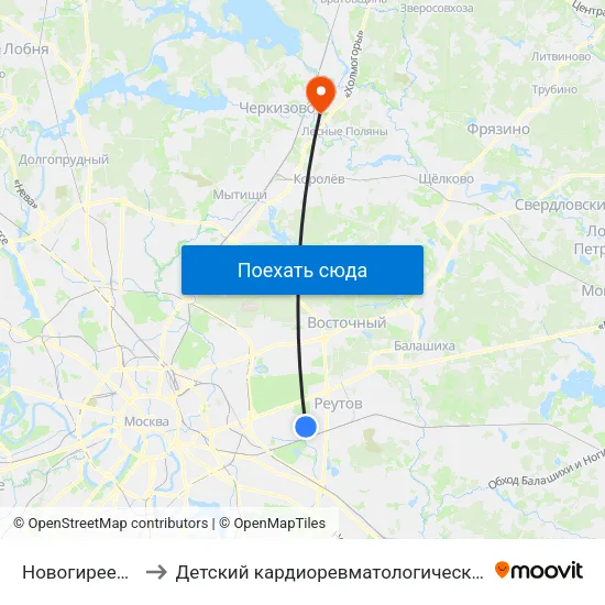 Новогиреево (Novogireevo) to Детский кардиоревматологический санаторий «Клязьма» ФМБА России map