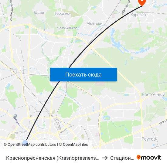 Краснопресненская (Krasnopresnenskaya) to Стационар map