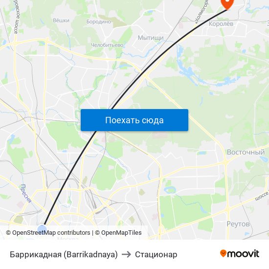 Баррикадная (Barrikadnaya) to Стационар map