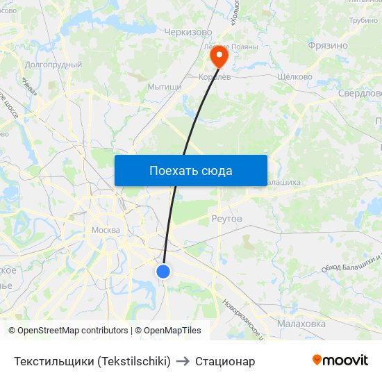 Текстильщики (Tekstilschiki) to Стационар map