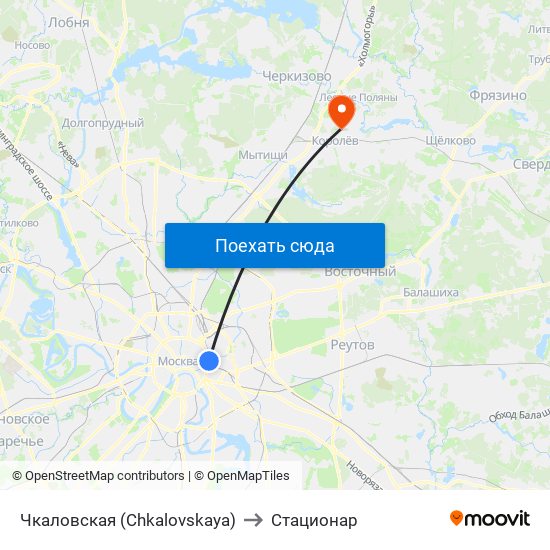 Чкаловская (Chkalovskaya) to Стационар map