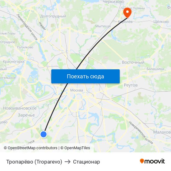 Тропарёво (Troparevo) to Стационар map