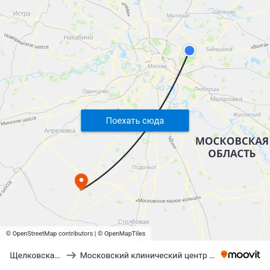 Щелковская (Schelkovskaya) to Московский клинический центр инфекционных болезней «Вороновское» map