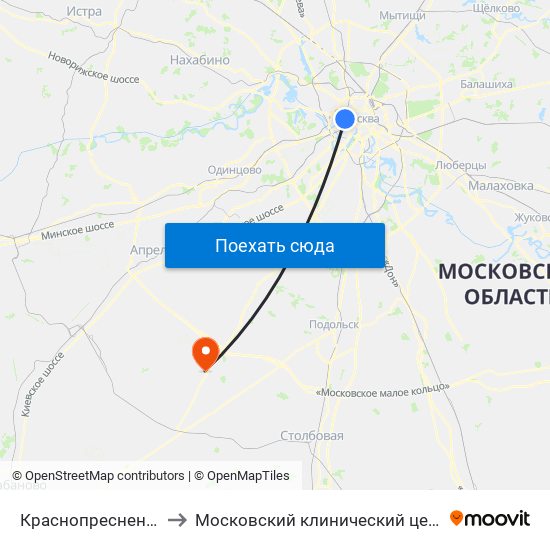 Краснопресненская (Krasnopresnenskaya) to Московский клинический центр инфекционных болезней «Вороновское» map
