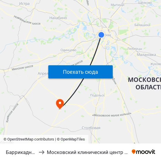 Баррикадная (Barrikadnaya) to Московский клинический центр инфекционных болезней «Вороновское» map
