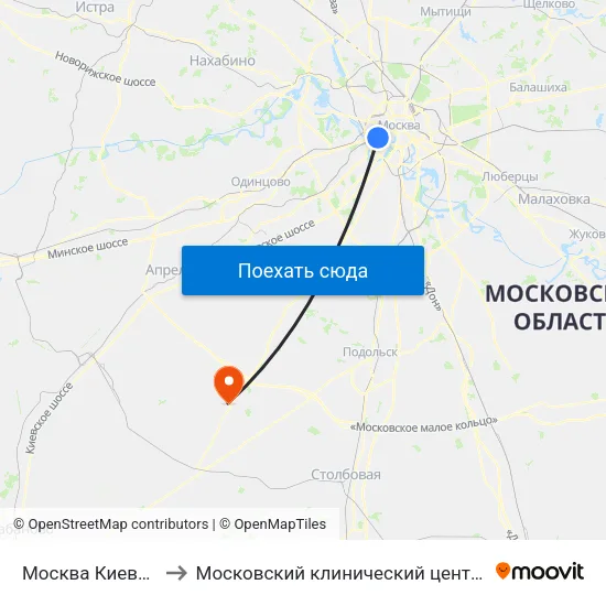 Москва Киевская (Kievsky Station) to Московский клинический центр инфекционных болезней «Вороновское» map
