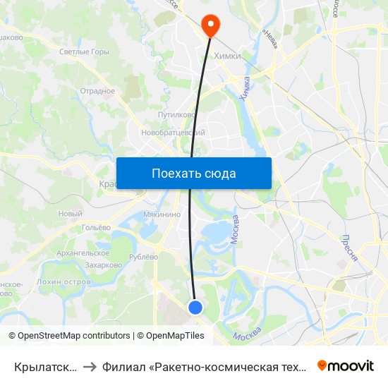 Крылатское (Krylatskoe) to Филиал «Ракетно-космическая техника» Московского авиационного института map