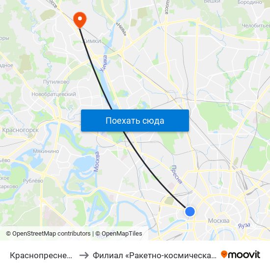 Краснопресненская (Krasnopresnenskaya) to Филиал «Ракетно-космическая техника» Московского авиационного института map