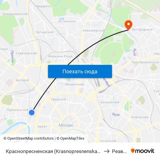 Краснопресненская (Krasnopresnenskaya) to Реавиз map