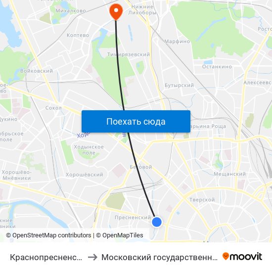 Краснопресненская (Krasnopresnenskaya) to Московский государственный университет природообустройства map