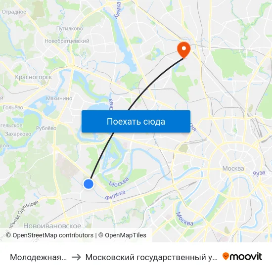 Молодежная (Molodezhnaya) to Московский государственный университет природообустройства map