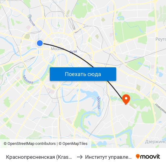Краснопресненская (Krasnopresnenskaya) to Институт управления и права map