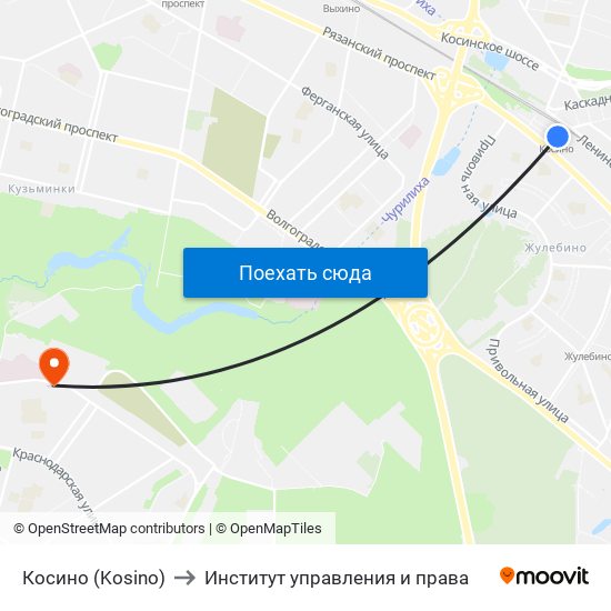 Косино (Kosino) to Институт управления и права map