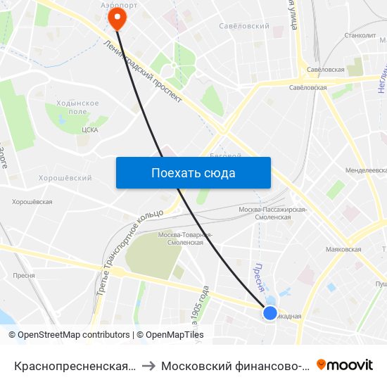 Краснопресненская (Krasnopresnenskaya) to Московский финансово-юридический университет map