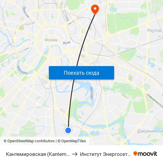 Кантемировская (Kantemirovskaya) to Институт Энергосетьпроект map
