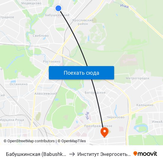 Бабушкинская (Babushkinskaya) to Институт Энергосетьпроект map