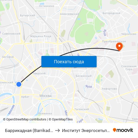 Баррикадная (Barrikadnaya) to Институт Энергосетьпроект map