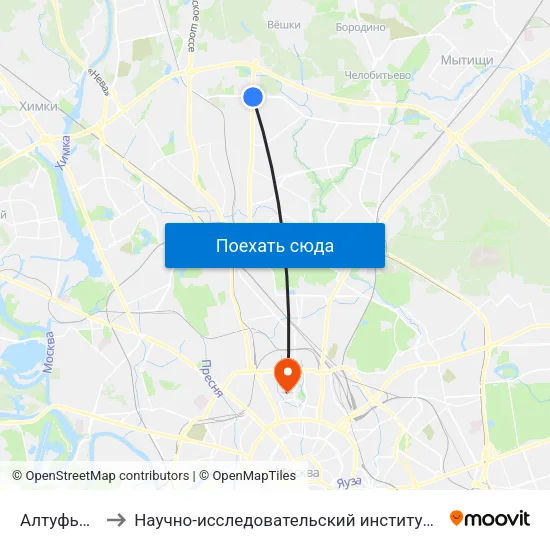 Алтуфьево (Altufyevo) to Научно-исследовательский институт фтизиопульмонологии ММА им. И.М.Сеченова map