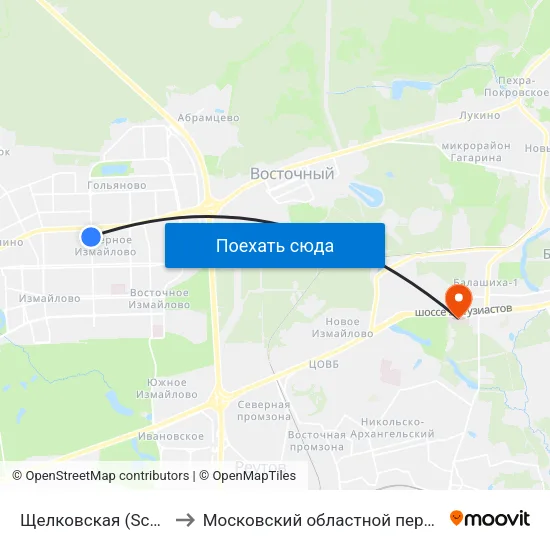 Щелковская (Schelkovskaya) to Московский областной перинатальный центр map