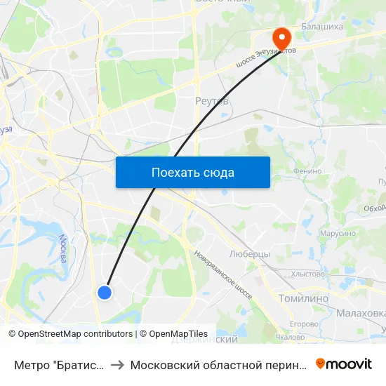 Метро "Братиславская" to Московский областной перинатальный центр map