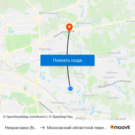 Некрасовка (Nekrasovka) to Московский областной перинатальный центр map