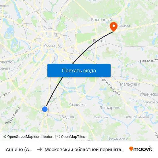 Аннино (Annino) to Московский областной перинатальный центр map