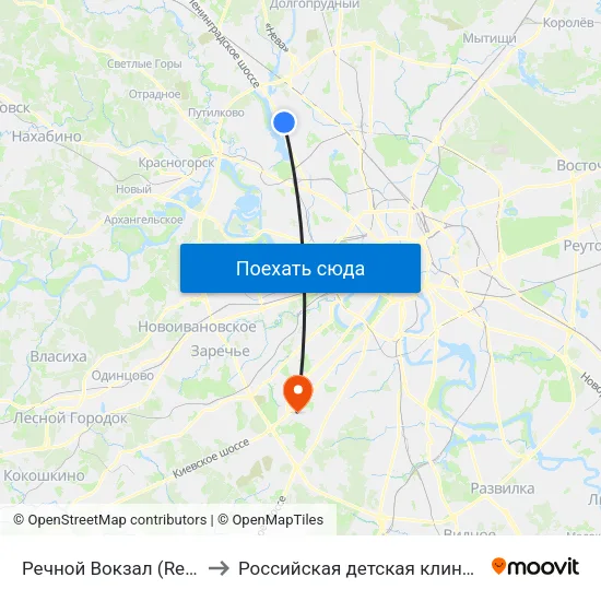 Речной Вокзал (Rechnoy Vokzal) to Российская детская клиническая больница map