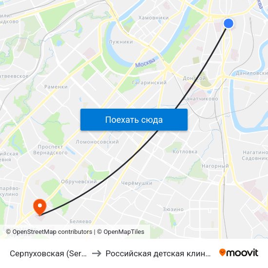 Серпуховская (Serpukhovskaya) to Российская детская клиническая больница map