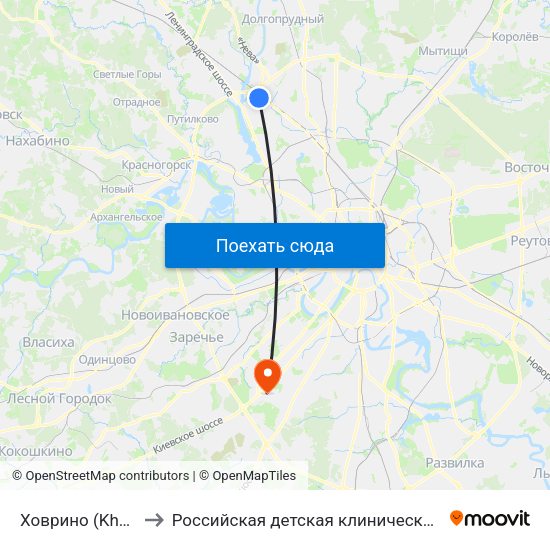 Ховрино (Khovrino) to Российская детская клиническая больница map