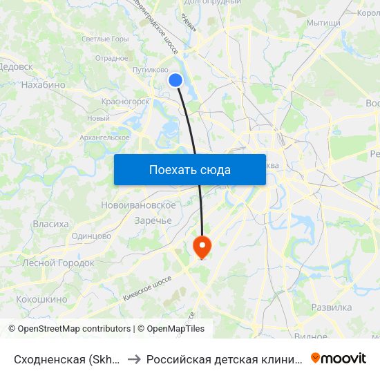 Сходненская (Skhodnenskaya) to Российская детская клиническая больница map