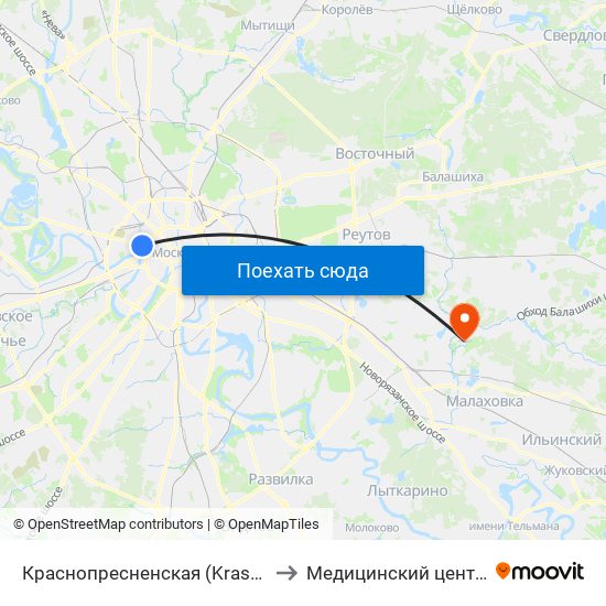 Краснопресненская (Krasnopresnenskaya) to Медицинский центр Марусино map