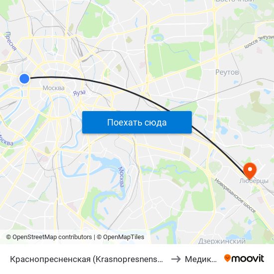 Краснопресненская (Krasnopresnenskaya) to Медиком map