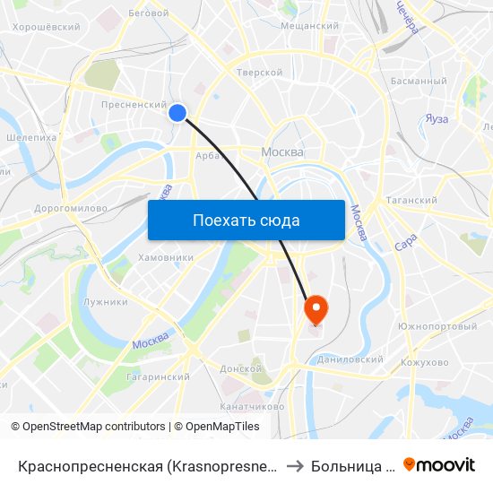 Краснопресненская (Krasnopresnenskaya) to Больница №4 map