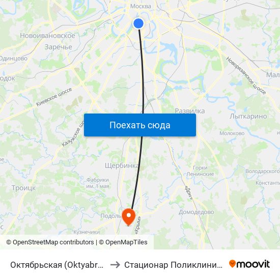 Октябрьская (Oktyabrskaya) to Стационар Поликлиники №2 map