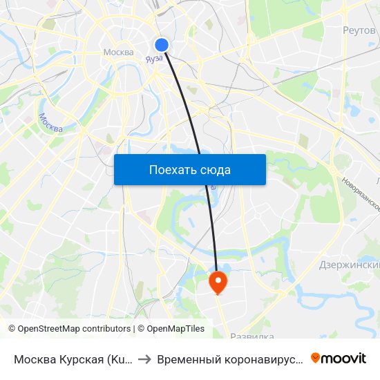 Москва Курская (Kursky Station) to Временный коронавирусный госпиталь map