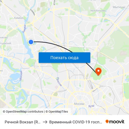 Речной Вокзал (Rechnoy Vokzal) to Временный COVID-19 госпиталь в Сокольниках map