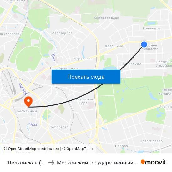Щелковская (Schelkovskaya) to Московский государственный строительный университет map