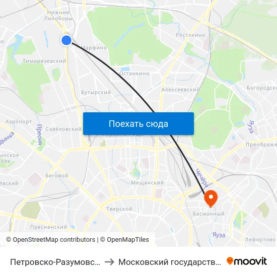 Петровско-Разумовская (Petrovsko-Razumovskaya) to Московский государственный строительный университет map