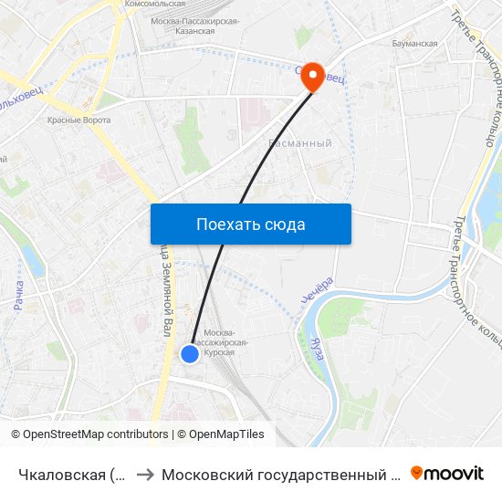 Чкаловская (Chkalovskaya) to Московский государственный строительный университет map