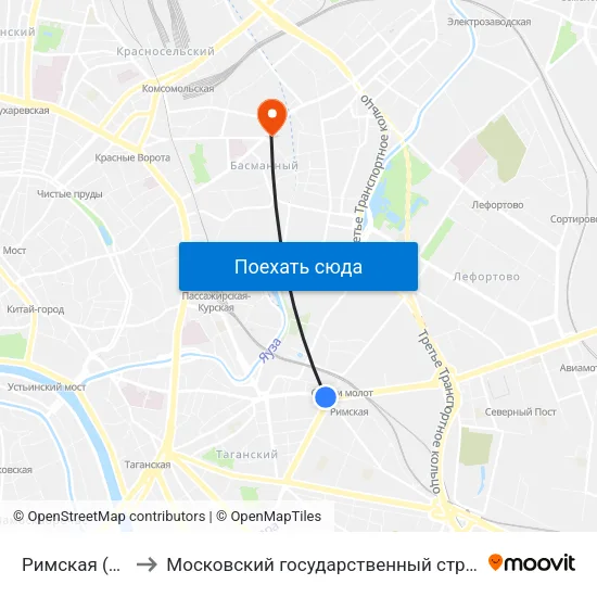Римская (Rimskaya) to Московский государственный строительный университет map