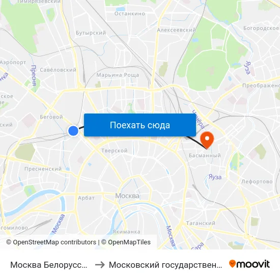Москва Белорусская (Belorussky Station) to Московский государственный строительный университет map