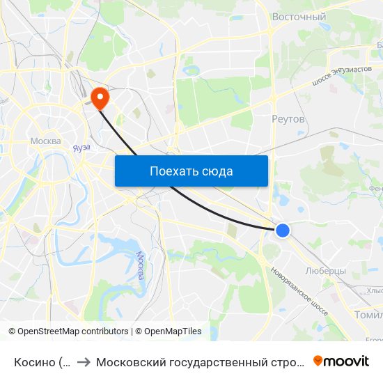 Косино (Kosino) to Московский государственный строительный университет map