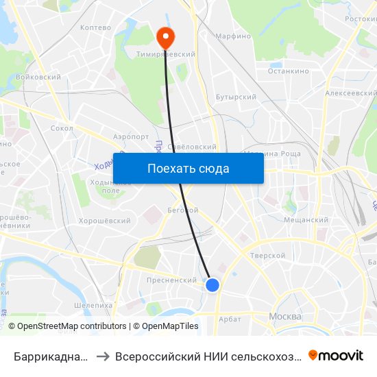 Баррикадная (Barrikadnaya) to Всероссийский НИИ сельскохозяйственной биотехнологии РАСХН map