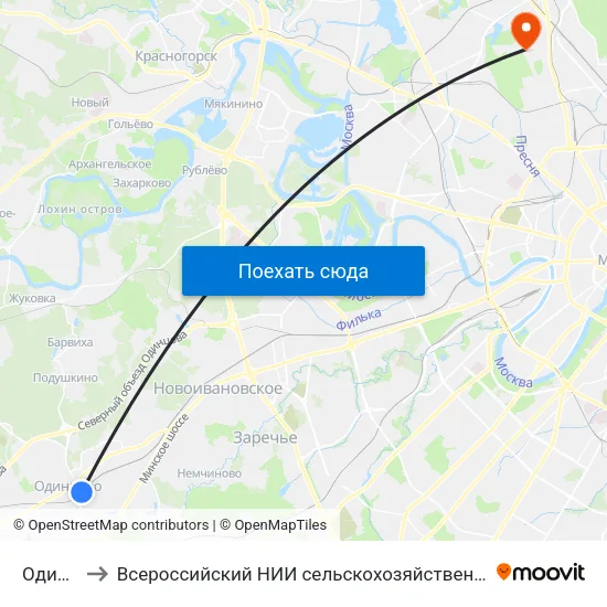 Одинцово to Всероссийский НИИ сельскохозяйственной биотехнологии РАСХН map