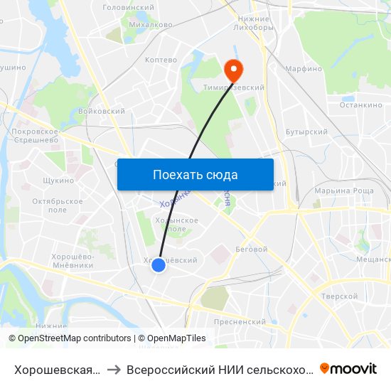 Хорошевская (Khoroshevskaya) to Всероссийский НИИ сельскохозяйственной биотехнологии РАСХН map