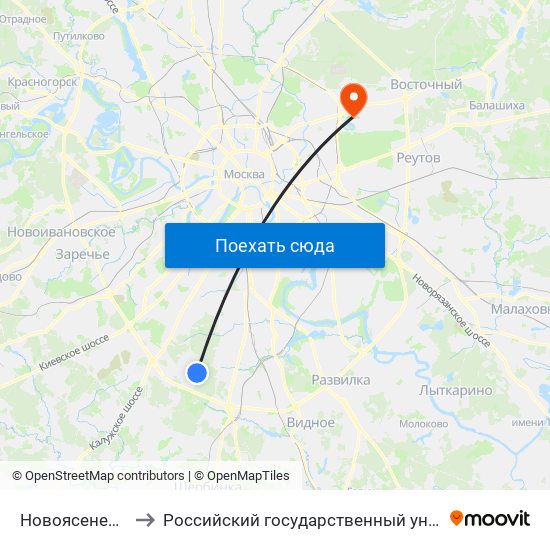 Новоясеневская (Novoyasenevskaya) to Российский государственный университет физической культуры, спорта, молодёжи и туризма map