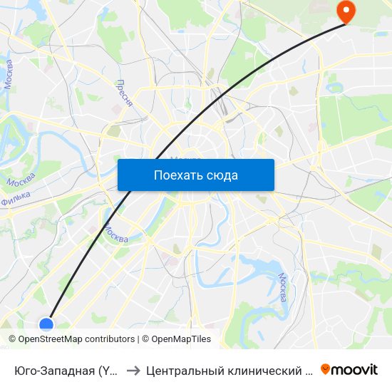 Юго-Западная (Yugo-Zapadnaya) to Центральный клинический госпиталь ФТС России map