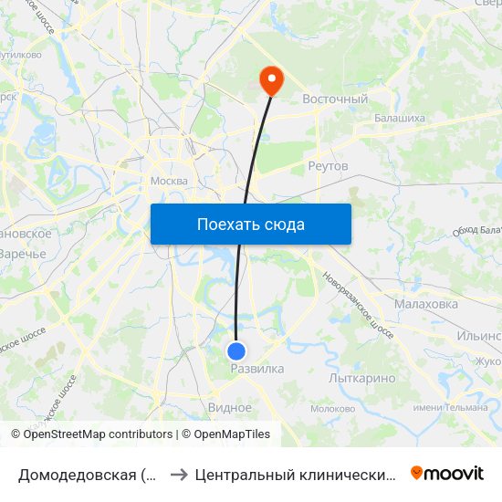 Домодедовская (Domodedovskaya) to Центральный клинический госпиталь ФТС России map
