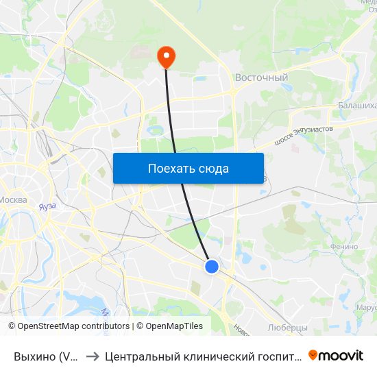 Выхино (Vykhino) to Центральный клинический госпиталь ФТС России map