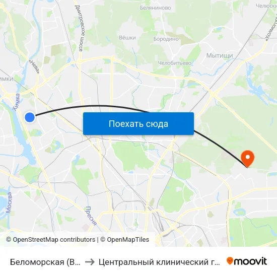 Беломорская (Belomorskaya) to Центральный клинический госпиталь ФТС России map